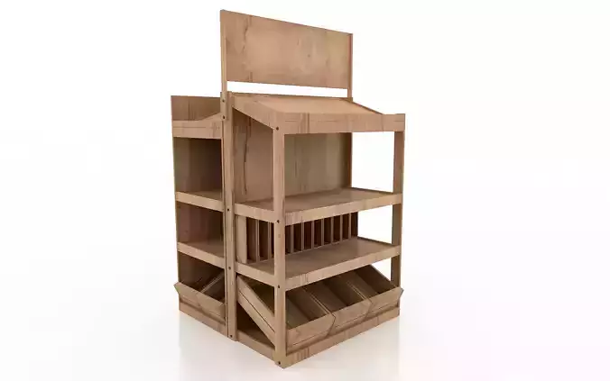 Shelf 3D model 1 wooden display stand with shelves