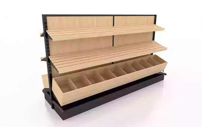 Shelf 3D model 4 wooden with shelves