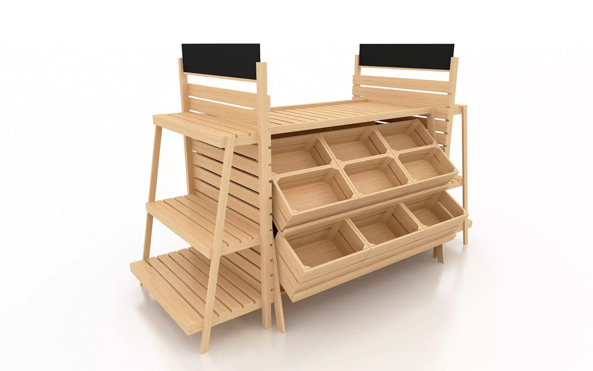 Shelf 3D model 5 wooden with bins 3D model