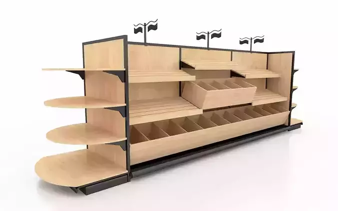 Shelf 3D model 7 wooden with shelves