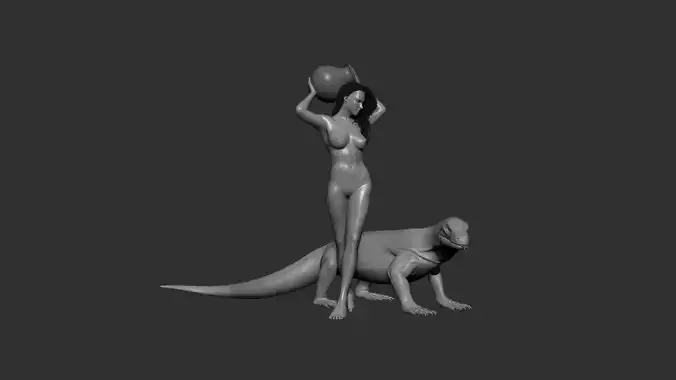 Komodo Dragon and Nude Female  posed 3D model