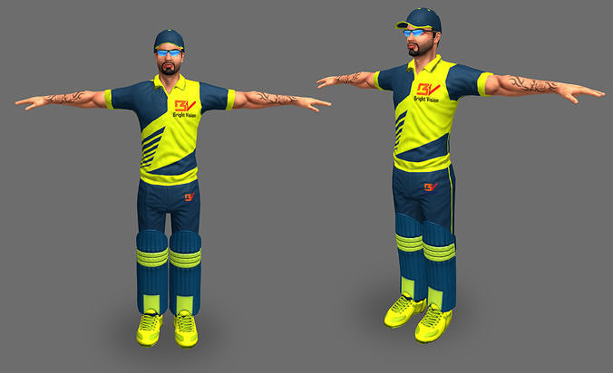 Cricket Player Low-poly 3D model
