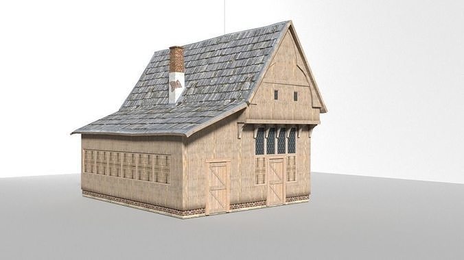 low-poly house wooden with roof 3D model