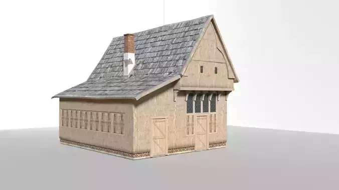 low-poly house wooden with roof