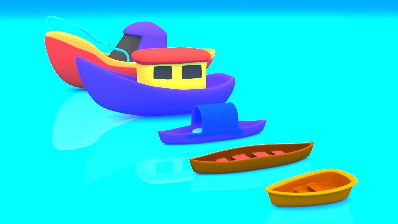 Cartoon Boat Set Low-poly 3D model_1