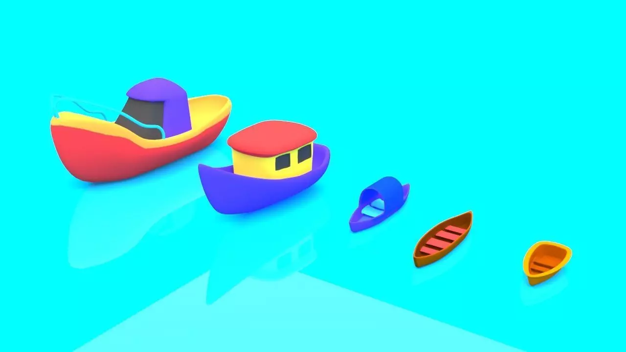 Cartoon Boat Set Low-poly 3D model_0