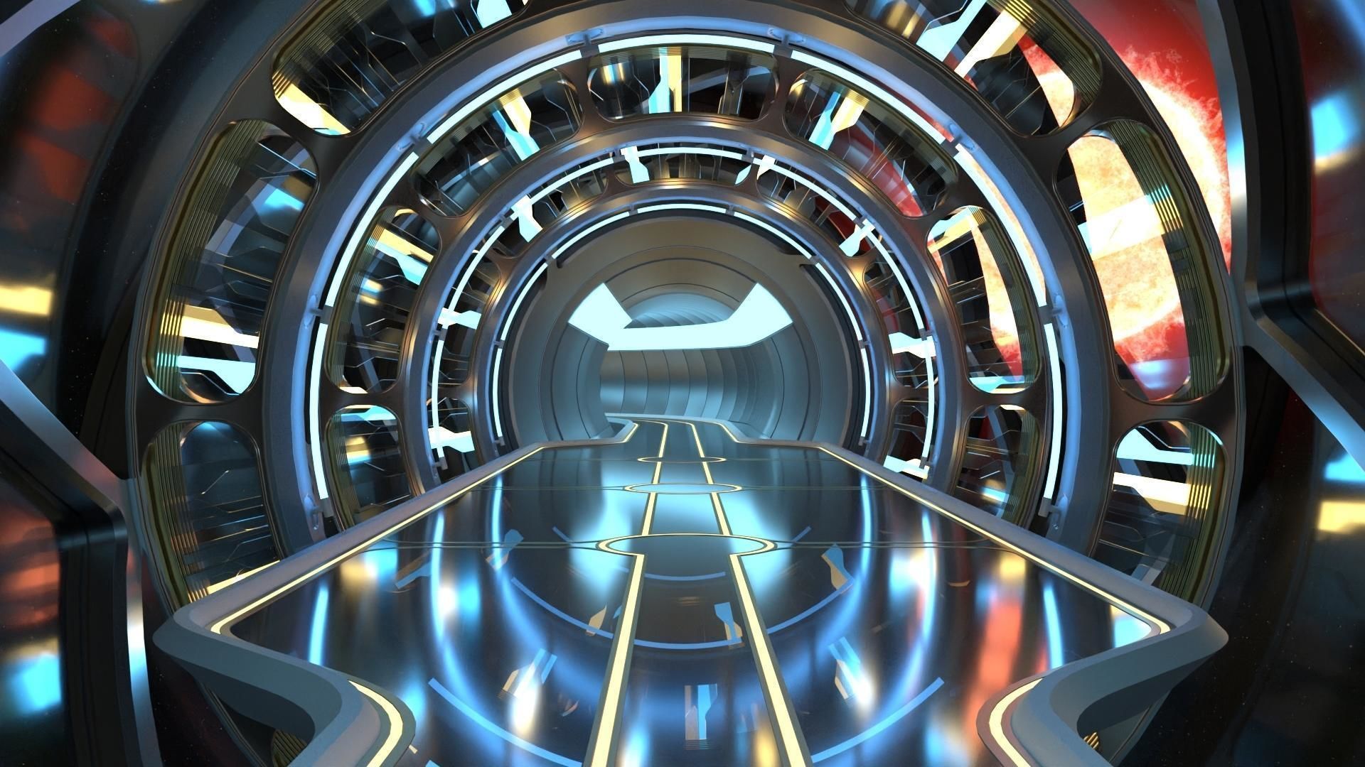 Alien propulsion engines and exhausts   plus sci fi corridor 3D model_10