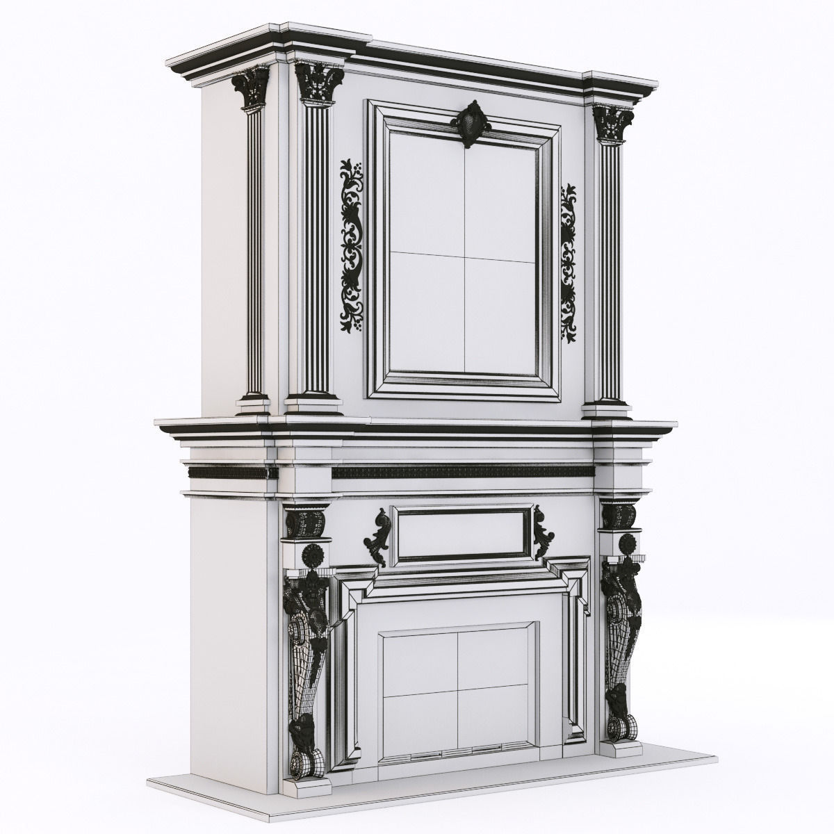 classical marble fireplace 3D model_6