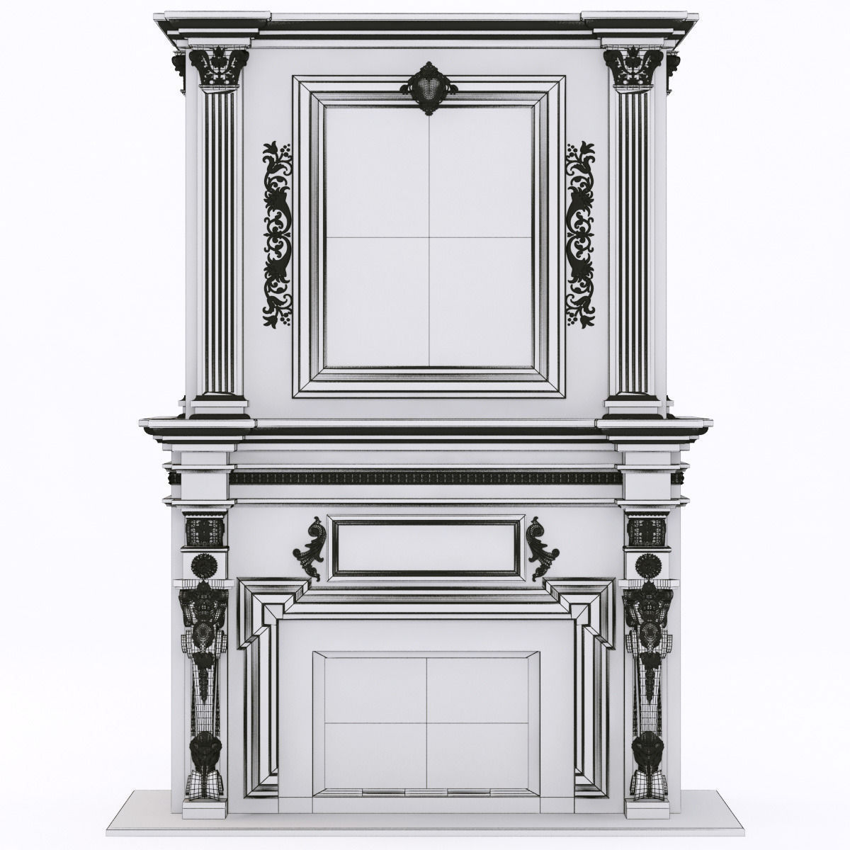classical marble fireplace 3D model_4