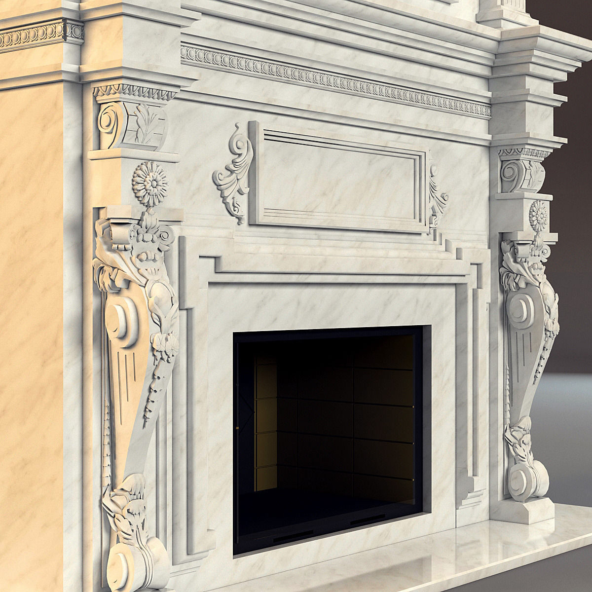 classical marble fireplace 3D model_2