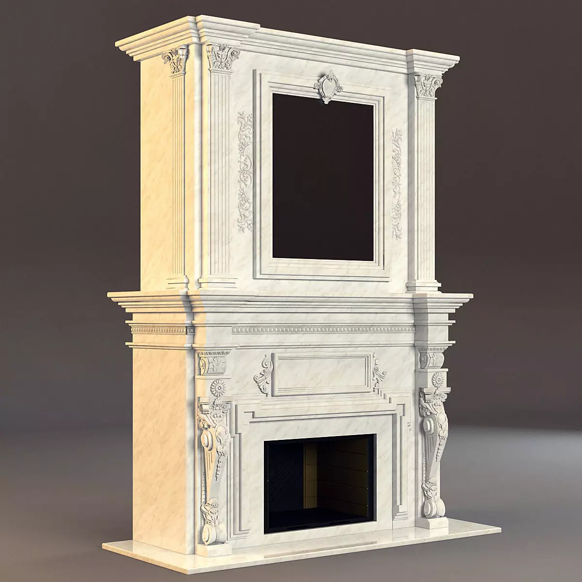 classical marble fireplace 3D model_0