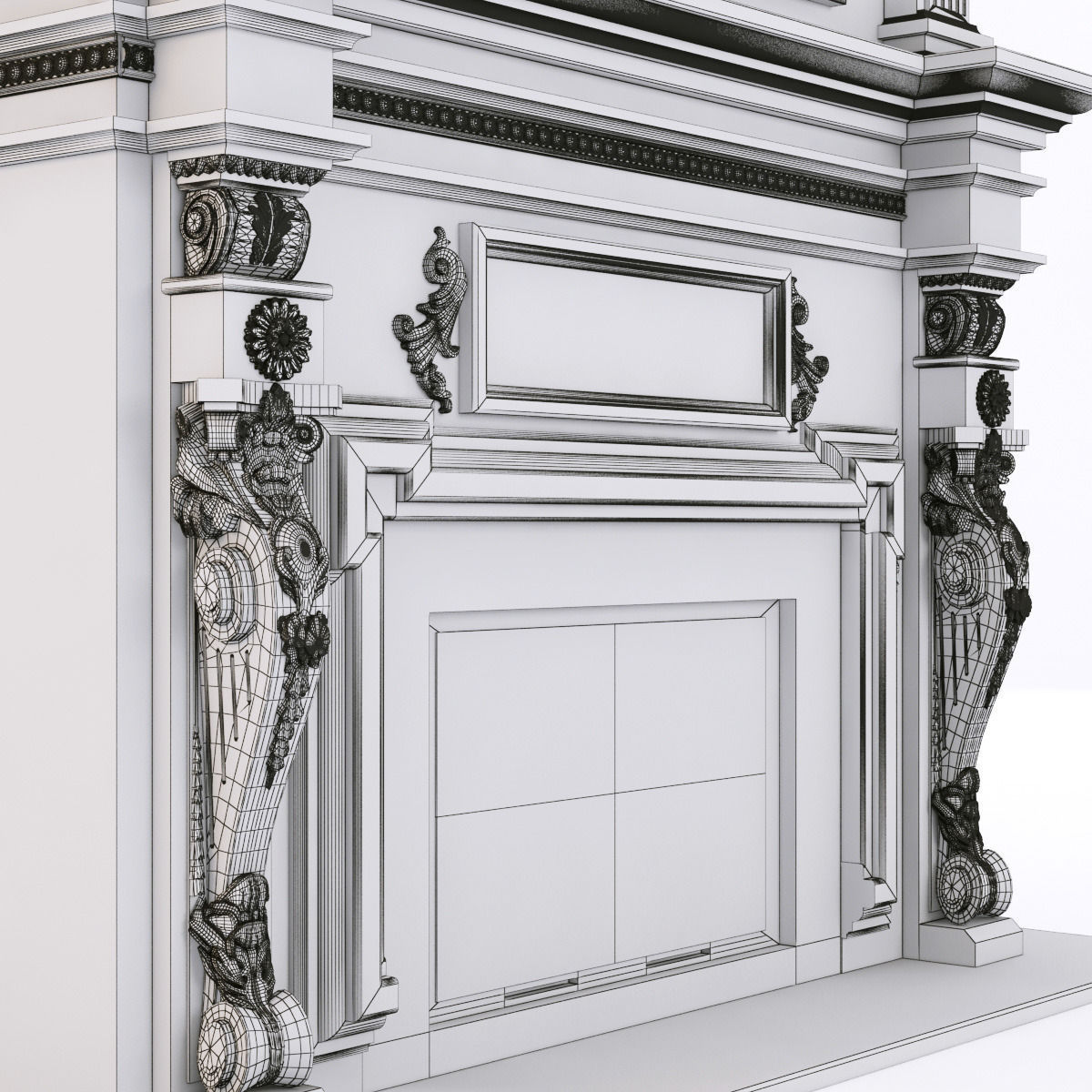 classical marble fireplace 3D model_5