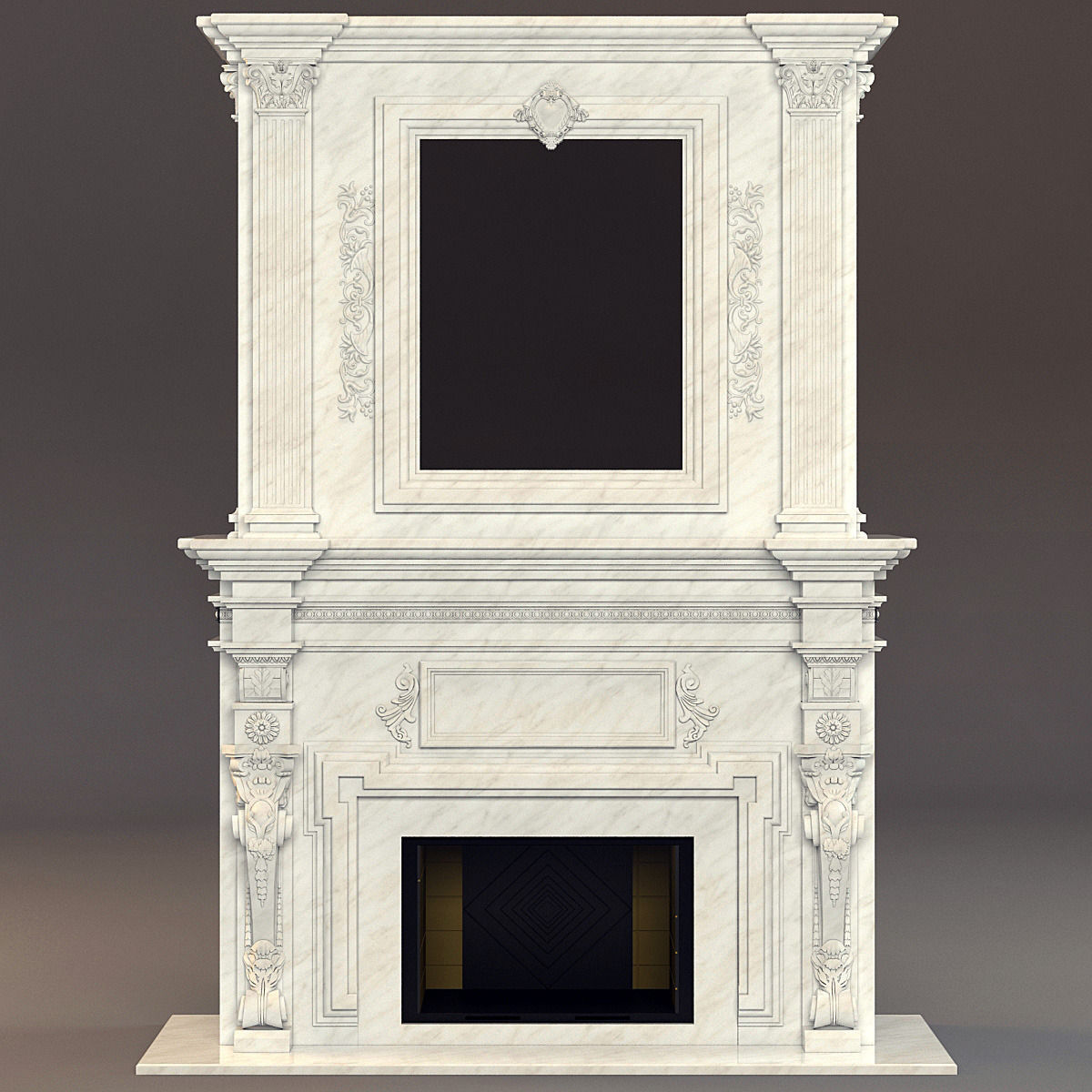 classical marble fireplace 3D model_1