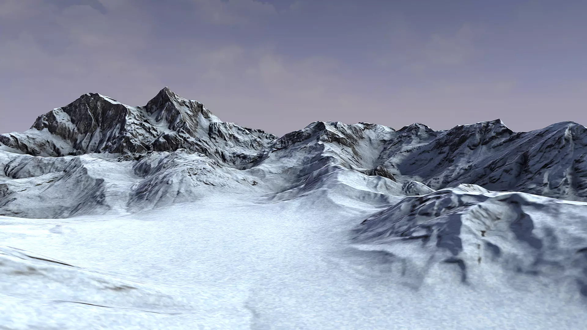 Snow Mountain Terrain Low-poly 3D model_0