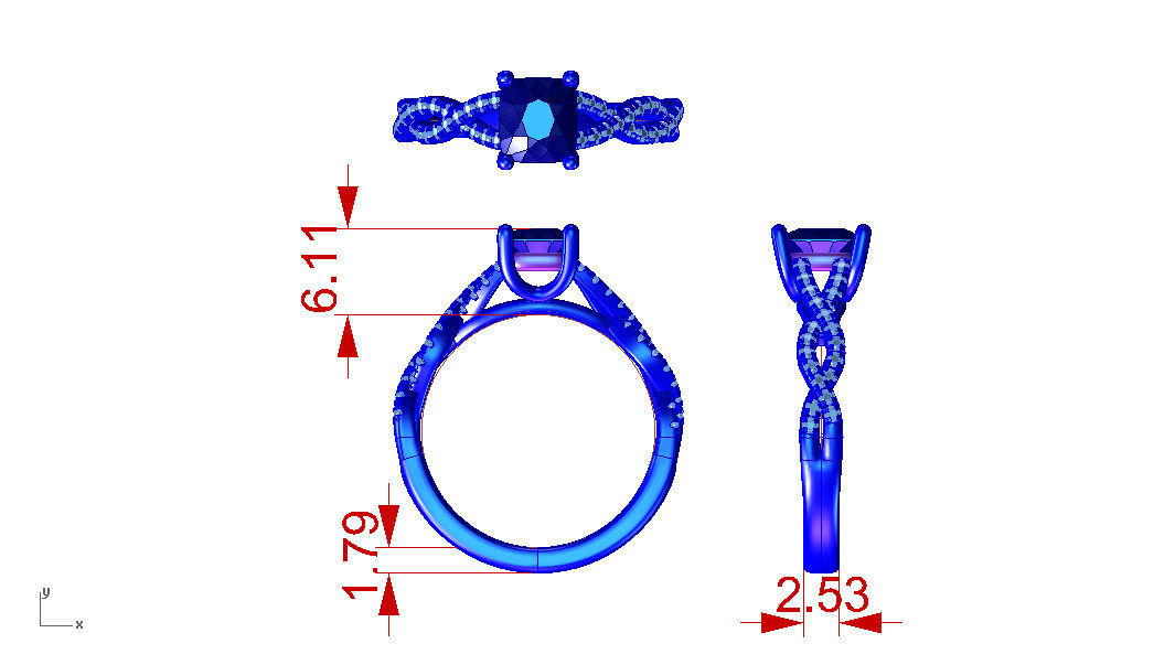 ZER032 diamond engagement ring gold 3D print model_3