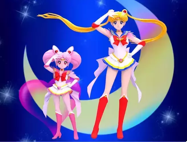 Sailor Moon and Sailor Chibimoon 3D Model Collection