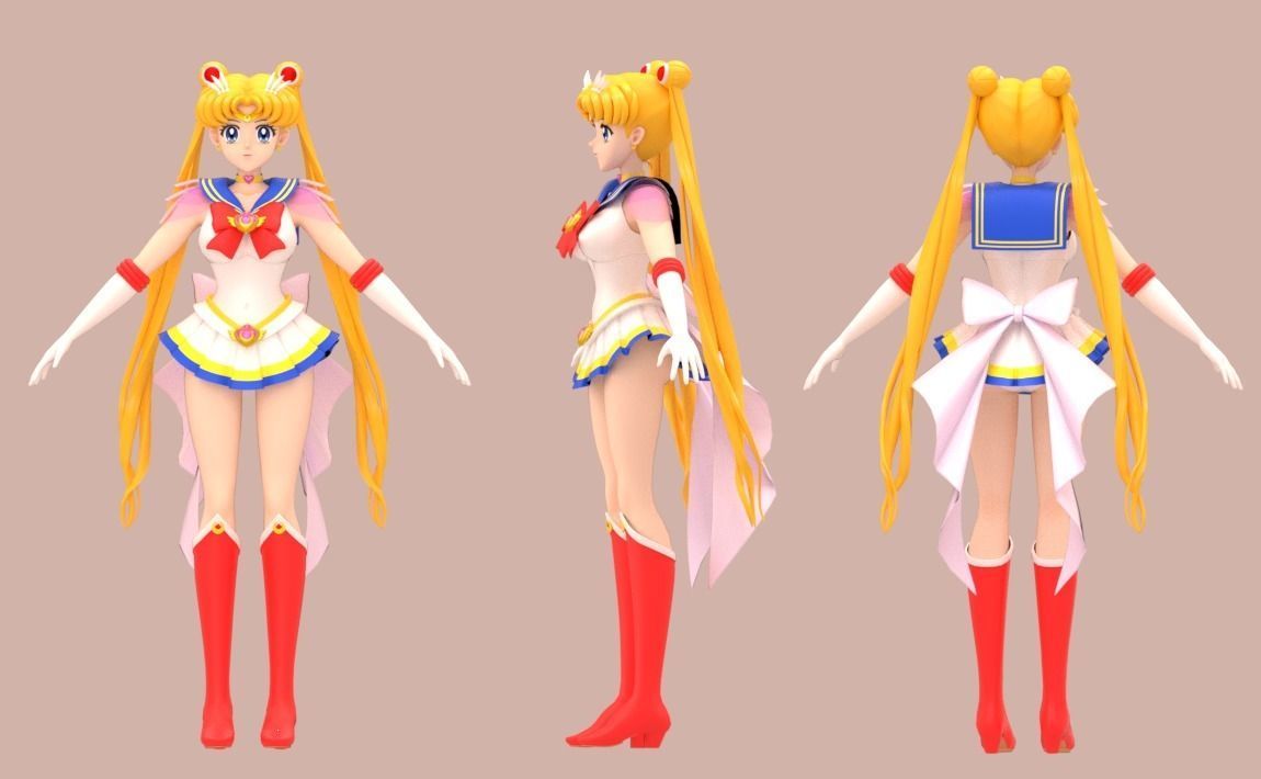 Sailor Moon and Sailor Chibimoon 3D Model Collection_4