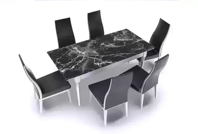 Dining table and leather chair Low-poly 3D model