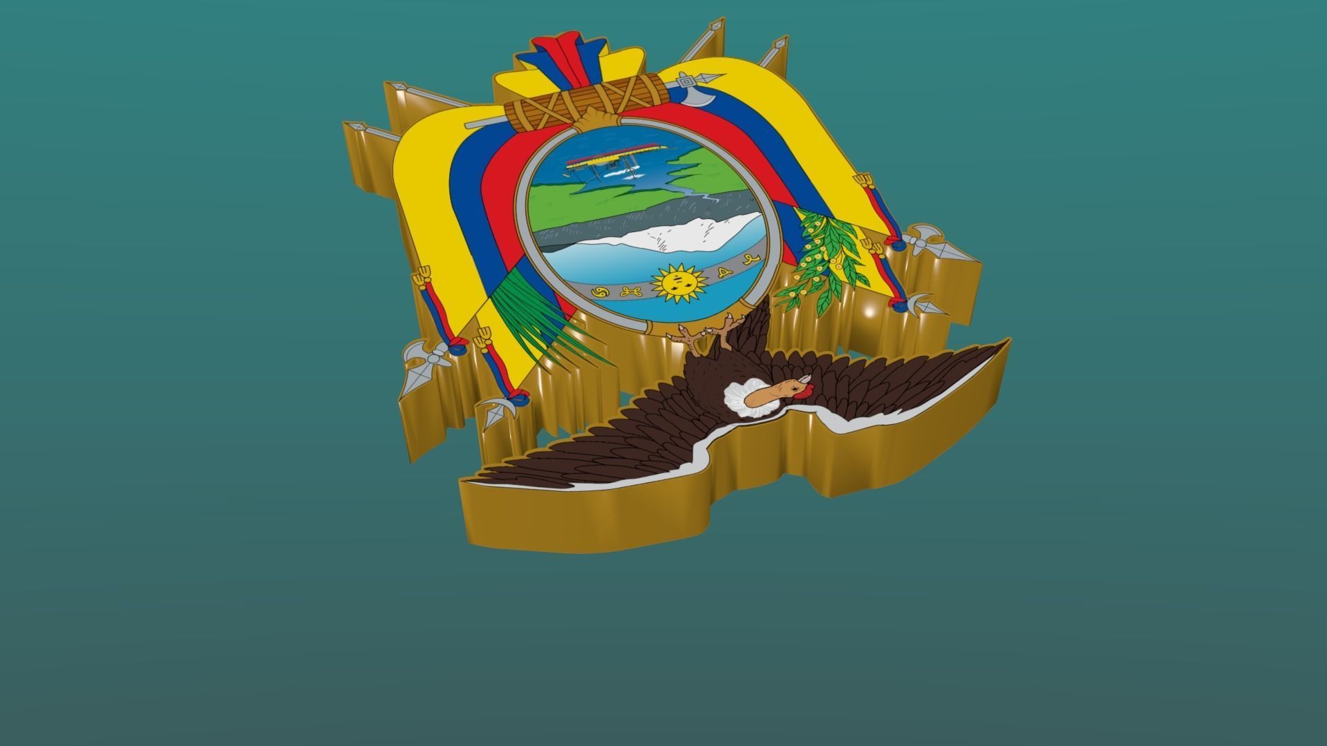 3D Coat of Arms of Ecuador in Blender Blender Cycles and 3ds Max 3D model_10