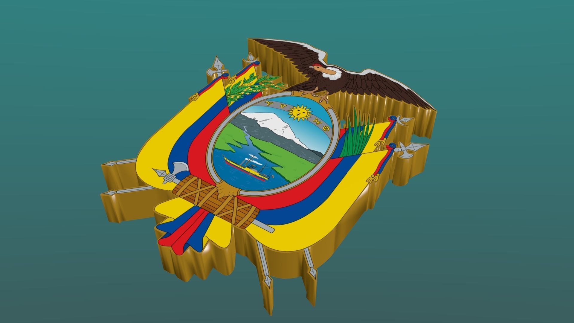 3D Coat of Arms of Ecuador in Blender Blender Cycles and 3ds Max 3D model_3