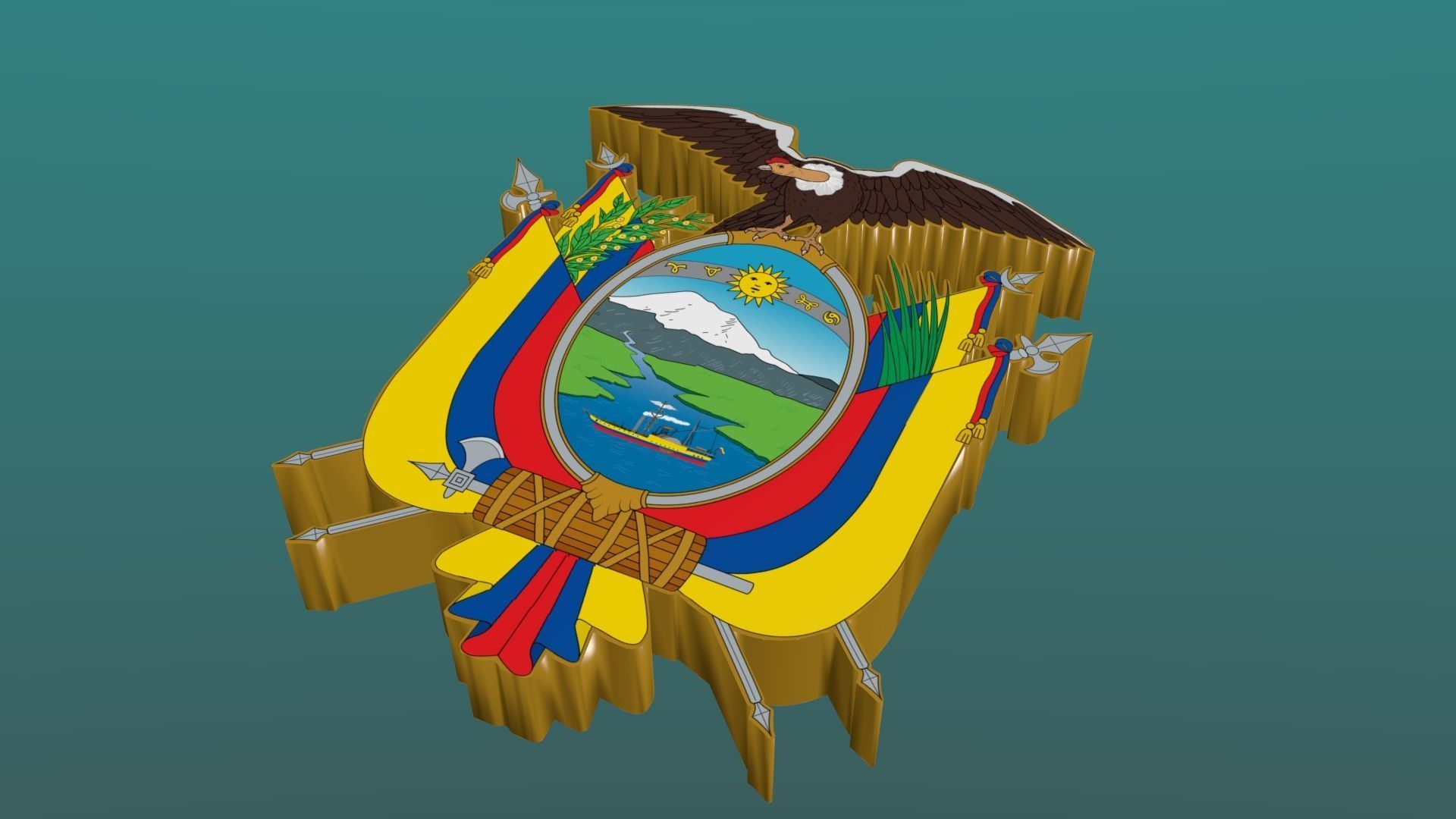 3D Coat of Arms of Ecuador in Blender Blender Cycles and 3ds Max 3D model_2
