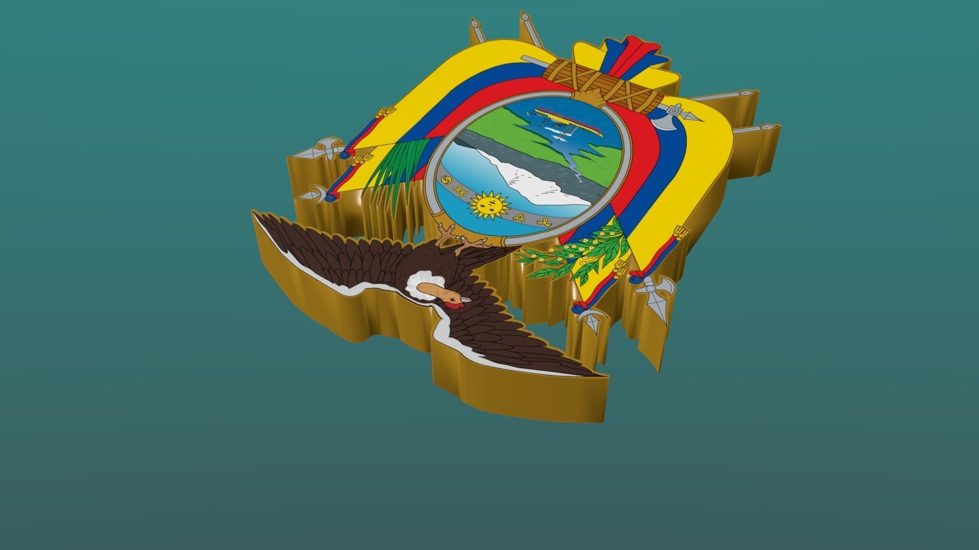3D Coat of Arms of Ecuador in Blender Blender Cycles and 3ds Max 3D model_12