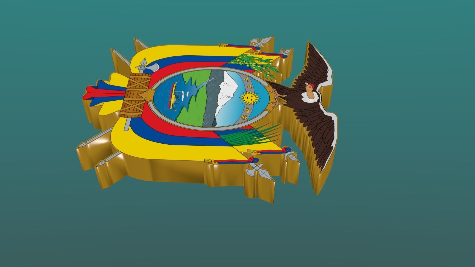 3D Coat of Arms of Ecuador in Blender Blender Cycles and 3ds Max 3D model_7
