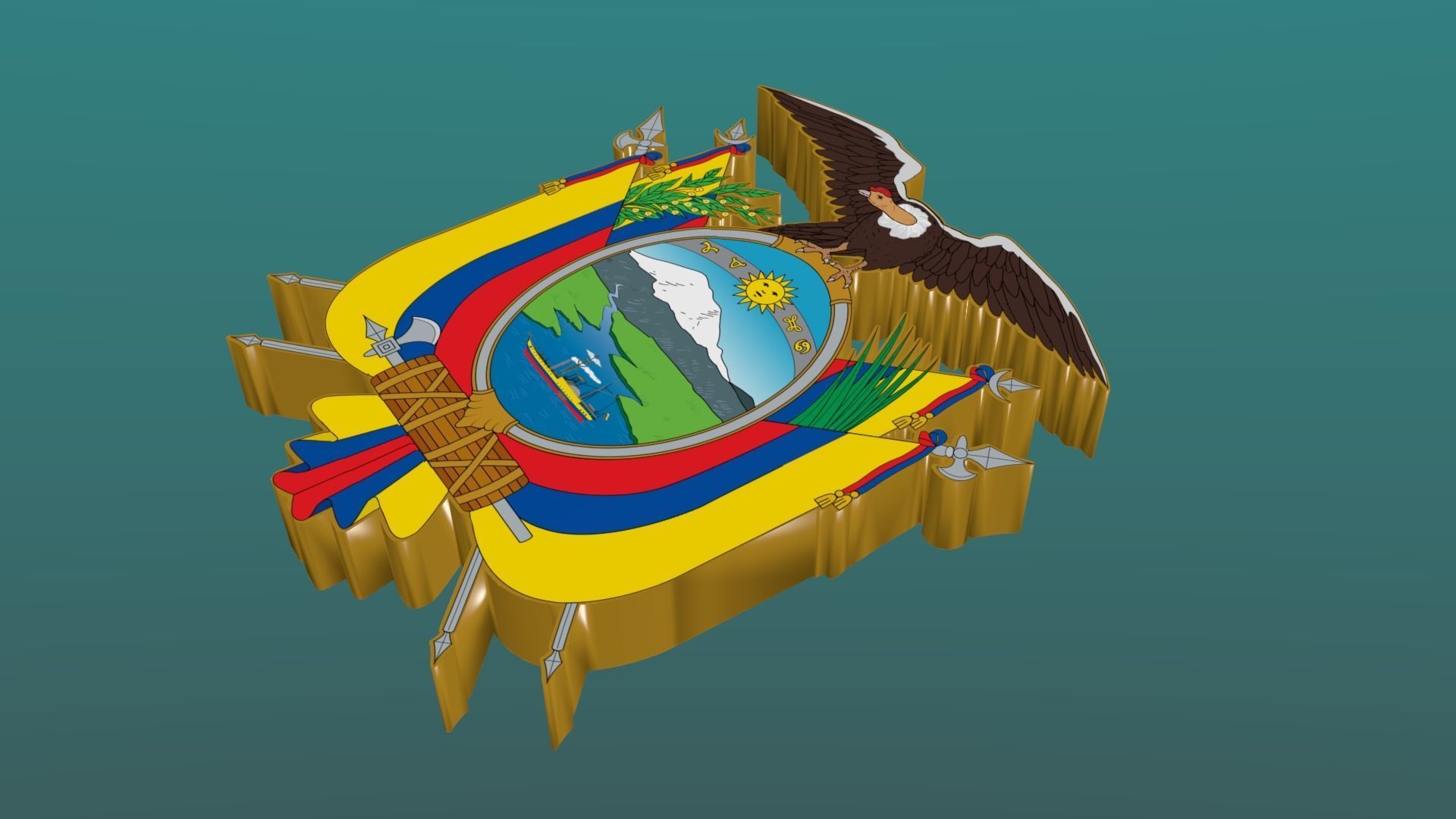 3D Coat of Arms of Ecuador in Blender Blender Cycles and 3ds Max 3D model_5
