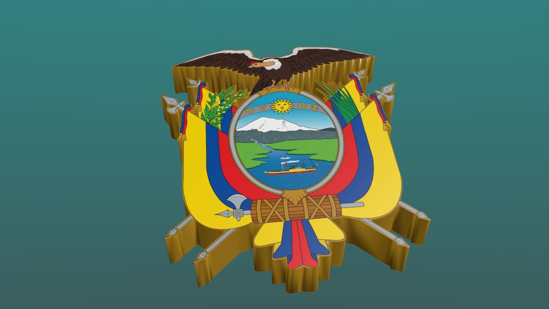 3D Coat of Arms of Ecuador in Blender Blender Cycles and 3ds Max 3D model_19