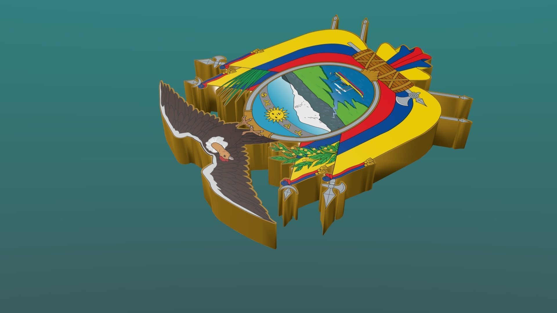 3D Coat of Arms of Ecuador in Blender Blender Cycles and 3ds Max 3D model_13
