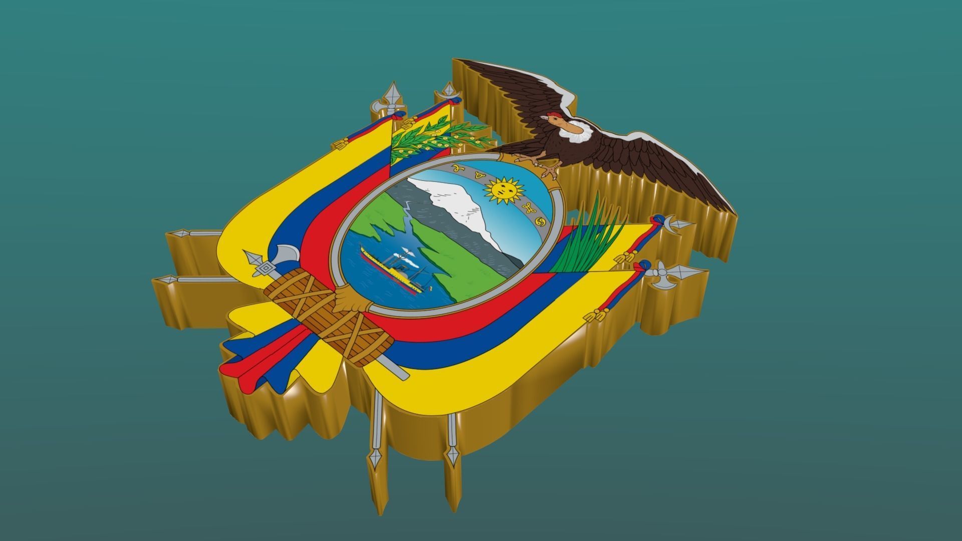 3D Coat of Arms of Ecuador in Blender Blender Cycles and 3ds Max 3D model_4