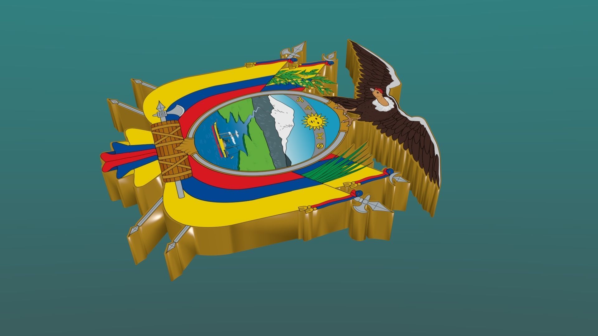 3D Coat of Arms of Ecuador in Blender Blender Cycles and 3ds Max 3D model_6