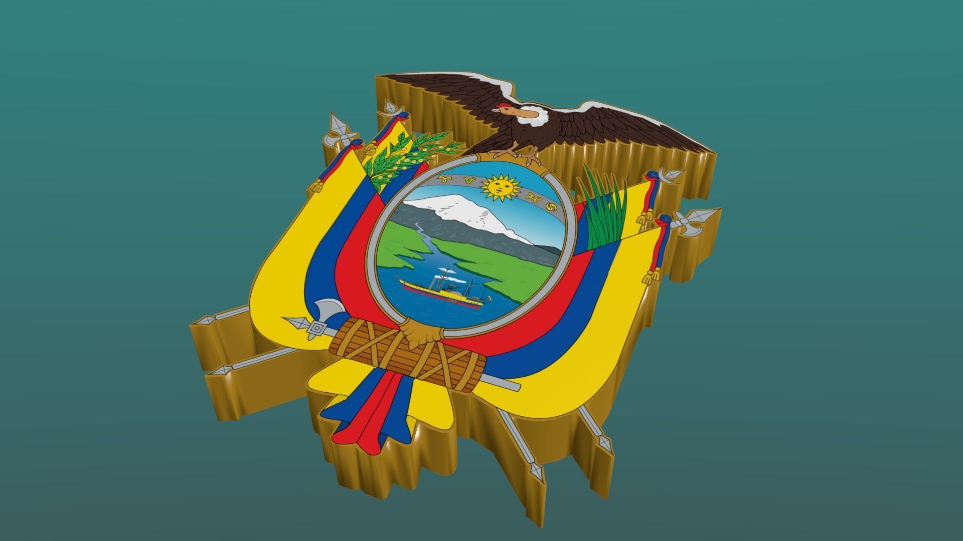3D Coat of Arms of Ecuador in Blender Blender Cycles and 3ds Max 3D model_1