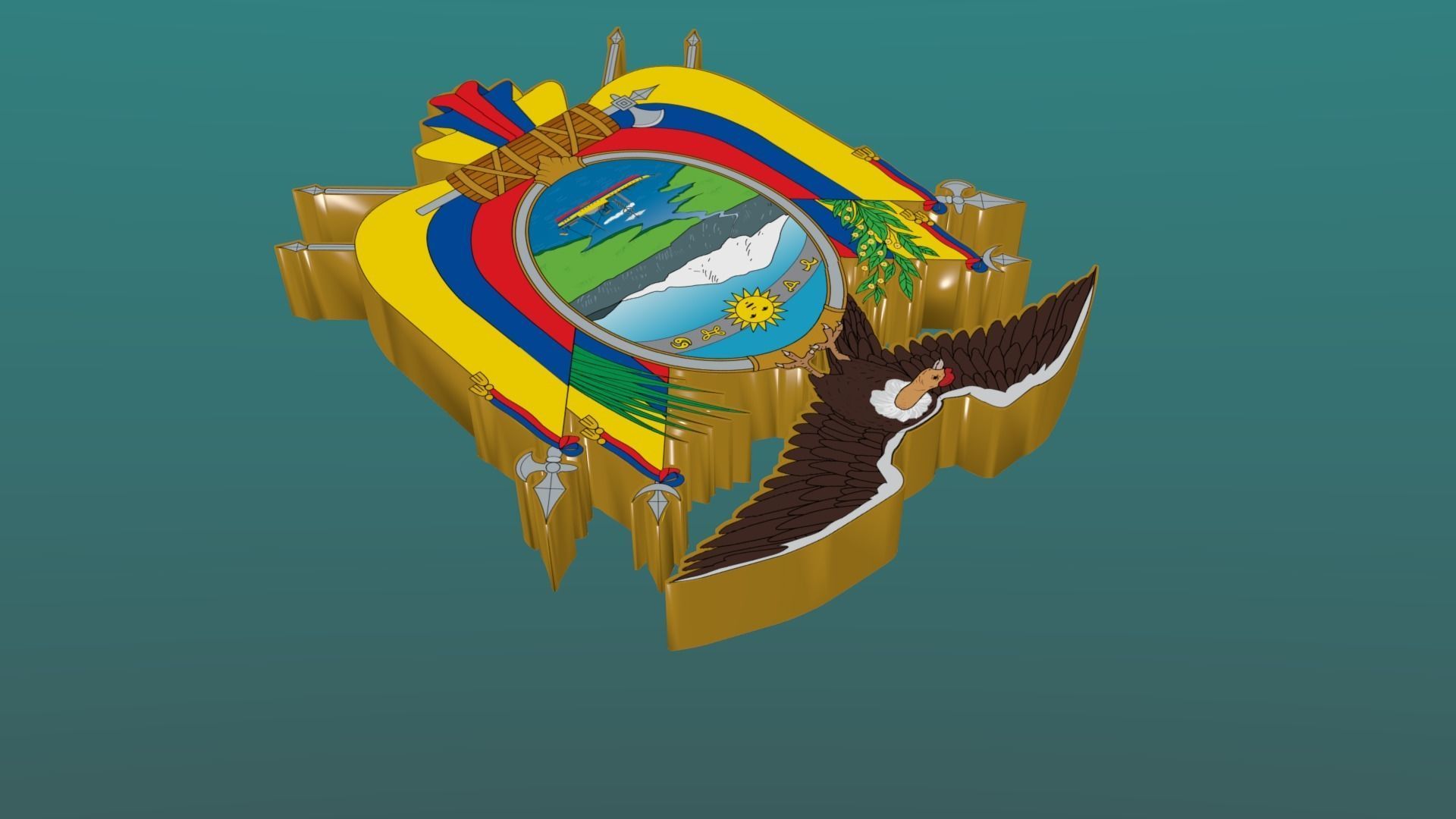 3D Coat of Arms of Ecuador in Blender Blender Cycles and 3ds Max 3D model_9