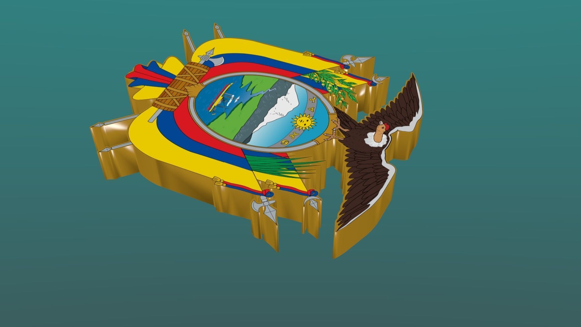 3D Coat of Arms of Ecuador in Blender Blender Cycles and 3ds Max 3D model_8