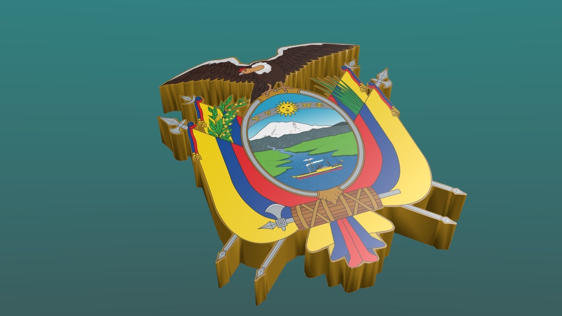 3D Coat of Arms of Ecuador in Blender Blender Cycles and 3ds Max 3D model_18