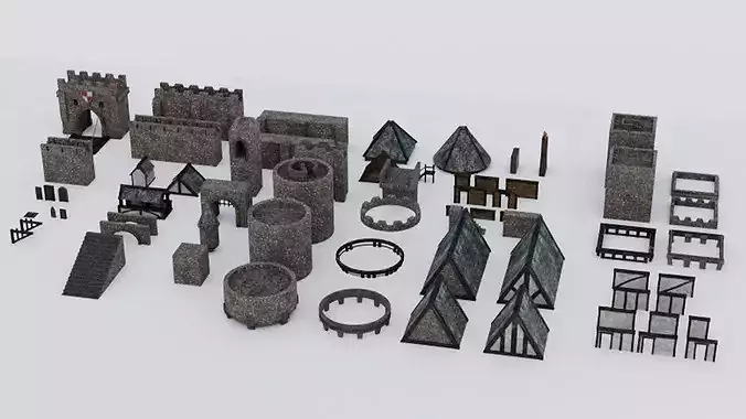 Medieval Castle Keep Modular Kitbash Pack Low-poly 3D model 3