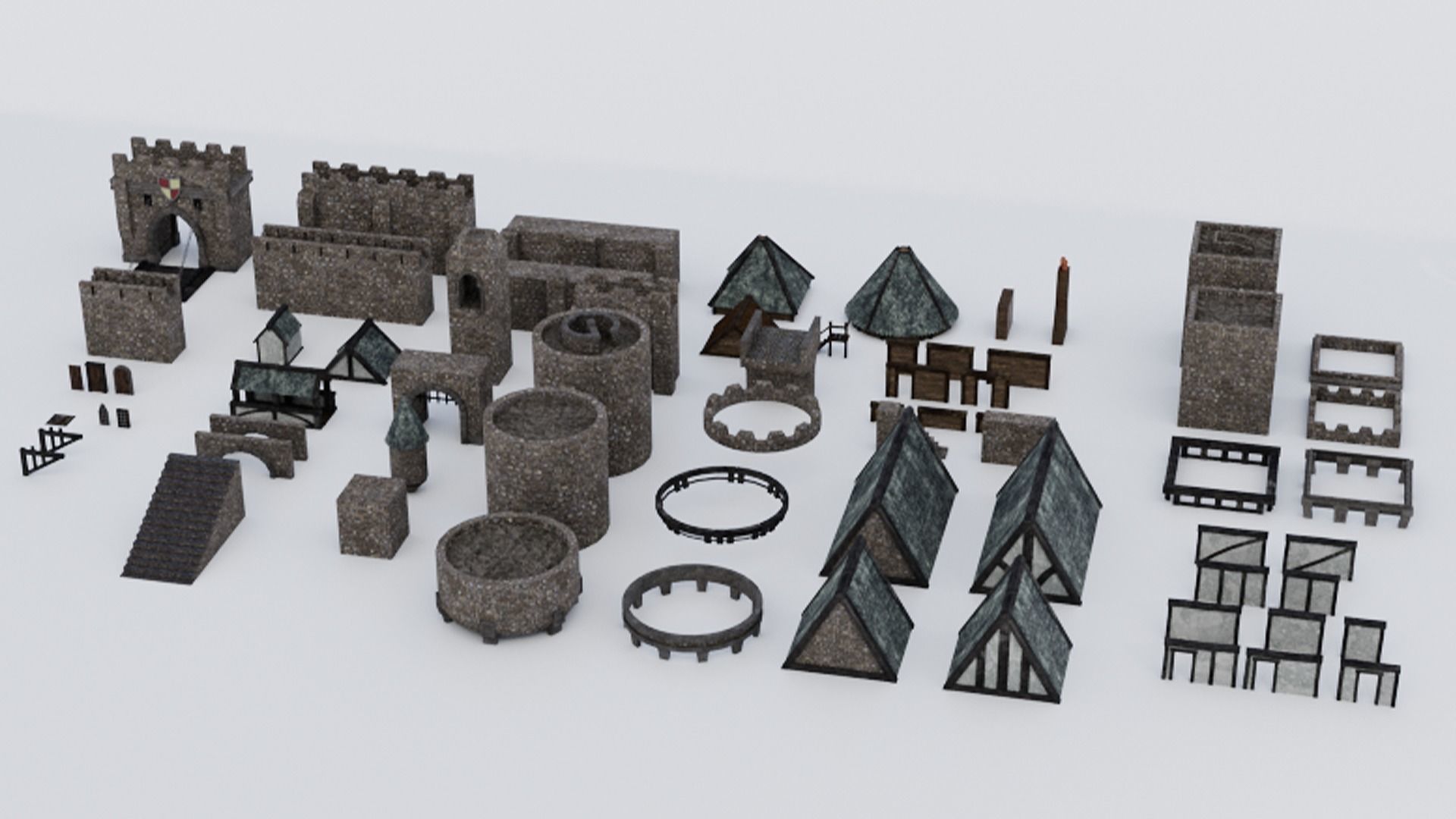 Medieval Castle Keep Modular Kitbash Pack Low-poly 3D model_4