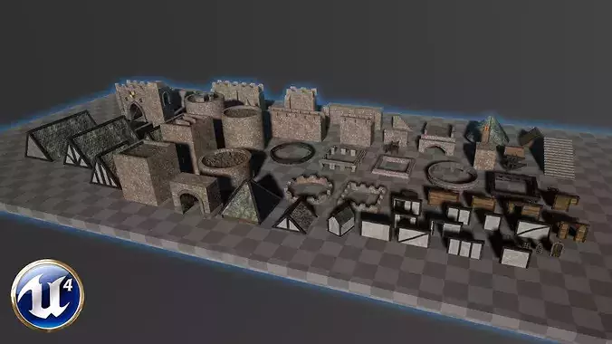 Medieval Castle Keep Modular Kitbash Pack Low-poly 3D model 4