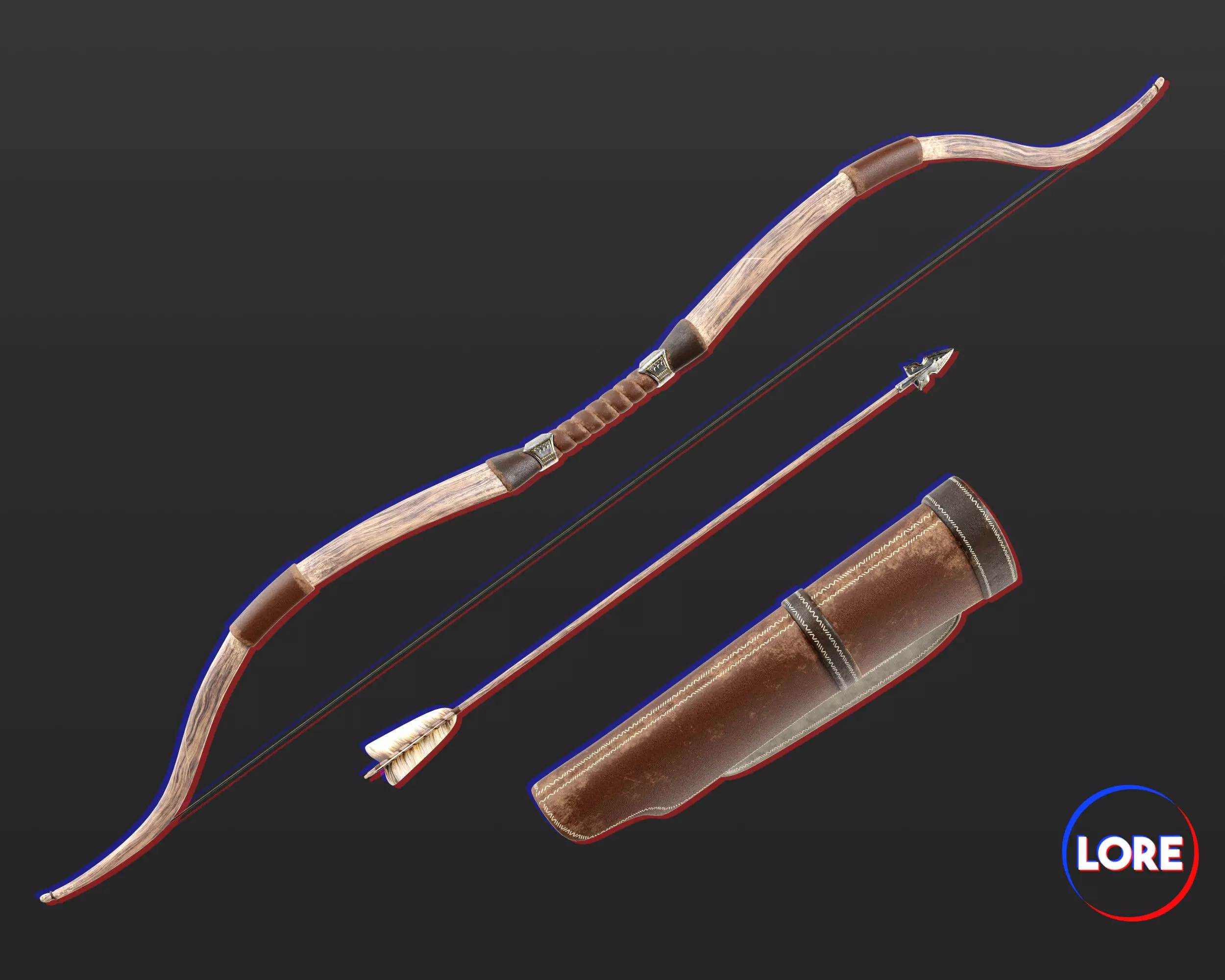 Medieval Noble Weapon Bow and Arrow Low-poly 3D model_0