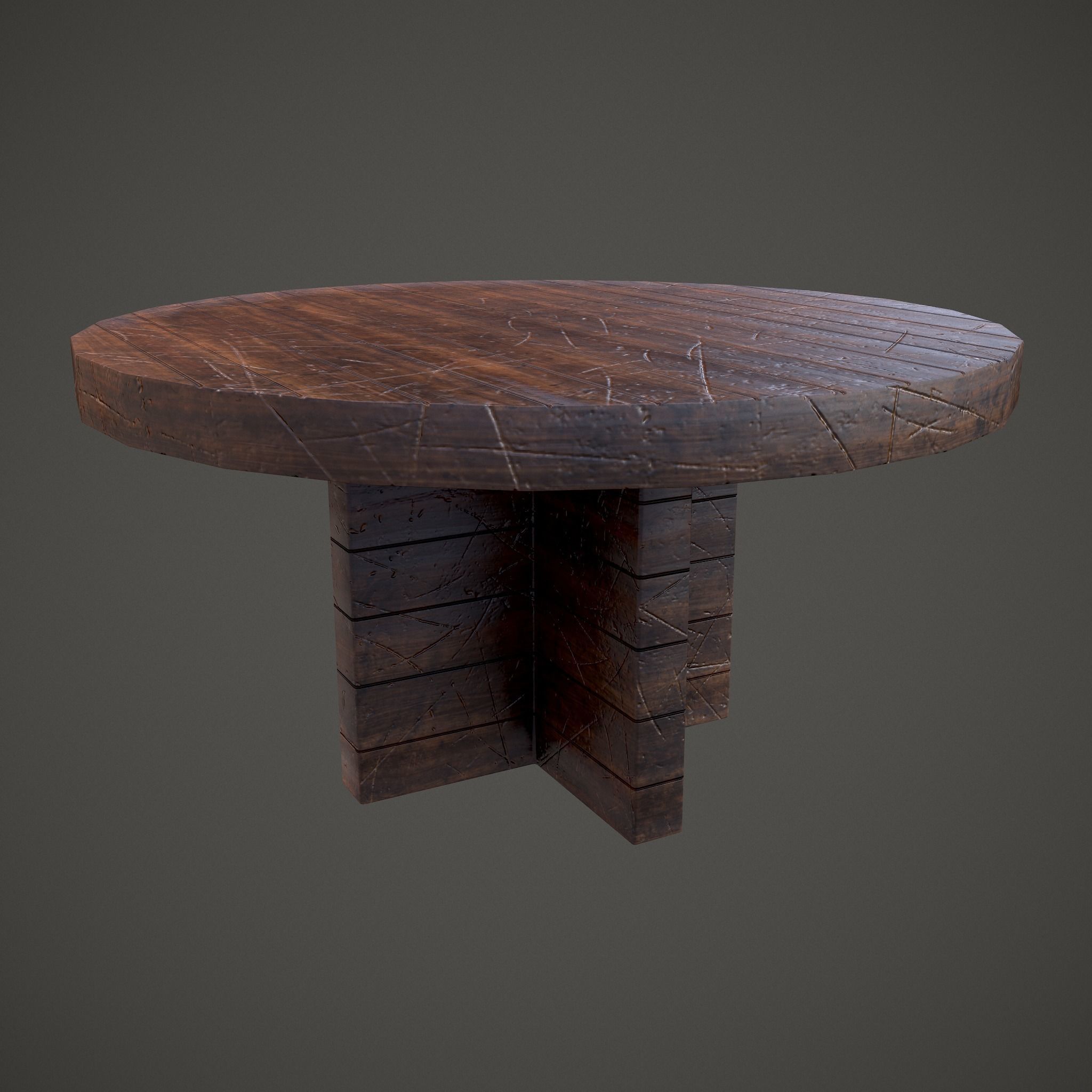 Medieval Tavern Round Table Low-poly 3D model_5