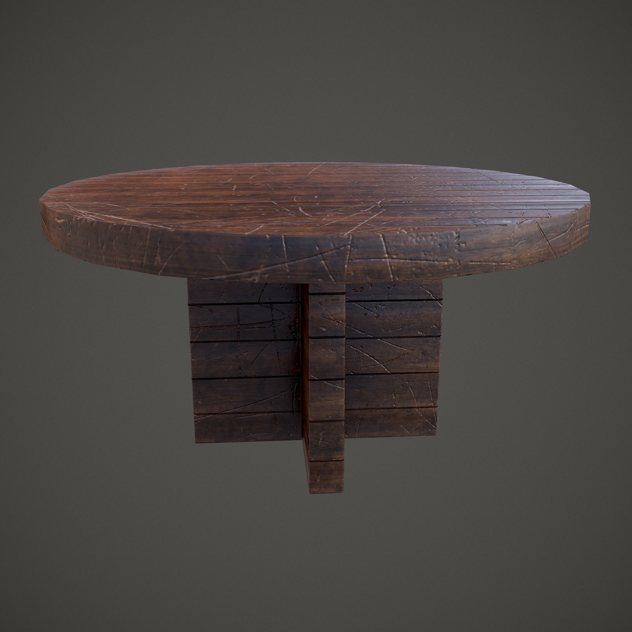 Medieval Tavern Round Table Low-poly 3D model_6