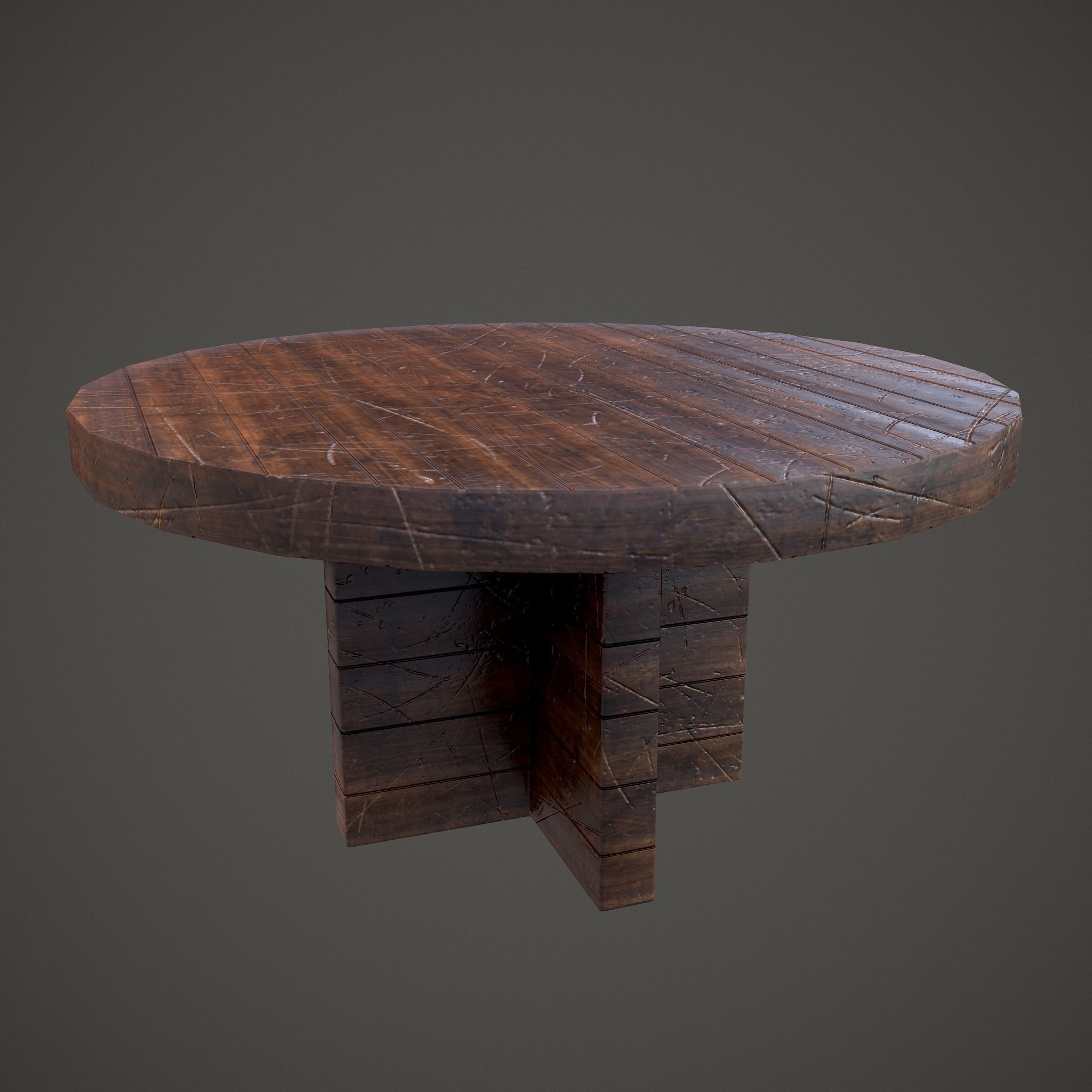 Medieval Tavern Round Table Low-poly 3D model_2