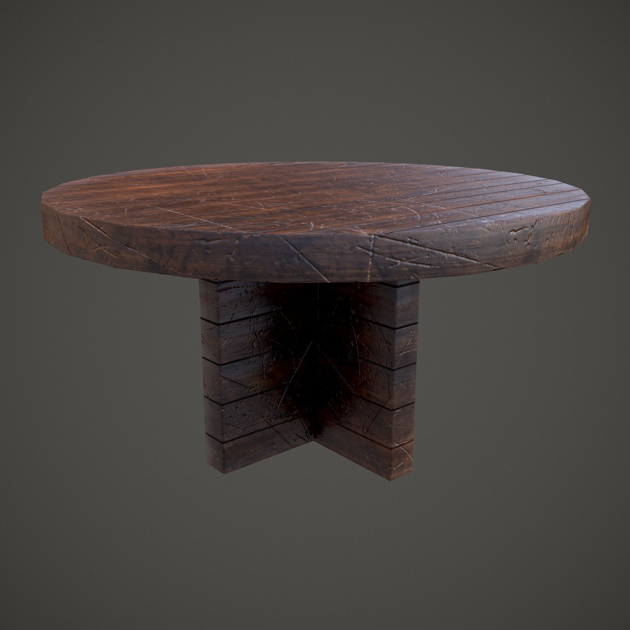 Medieval Tavern Round Table Low-poly 3D model_4