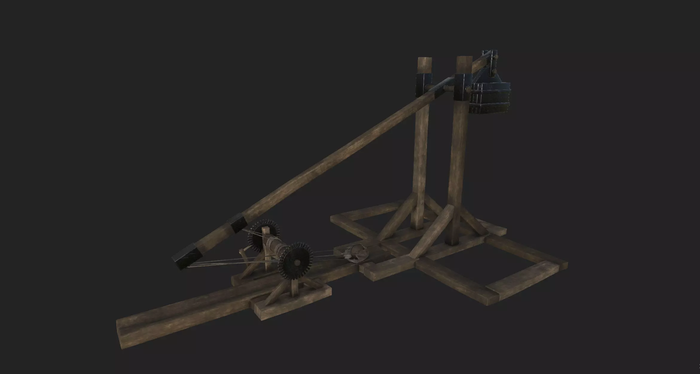 Catapul catapult Low-poly 3D model_0