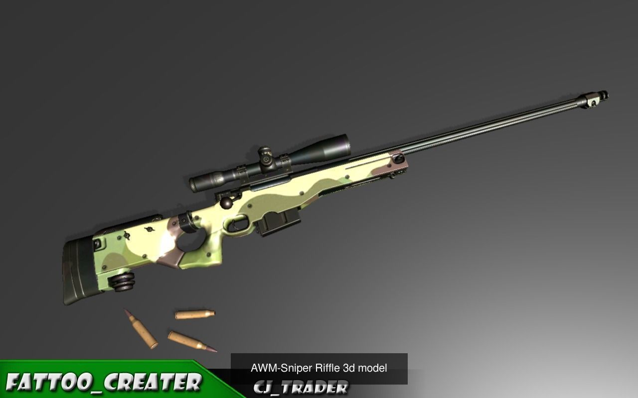 Modern AWM-Sniper Riffle HQ Lowpoly 3D Model 3D Model Collection_1