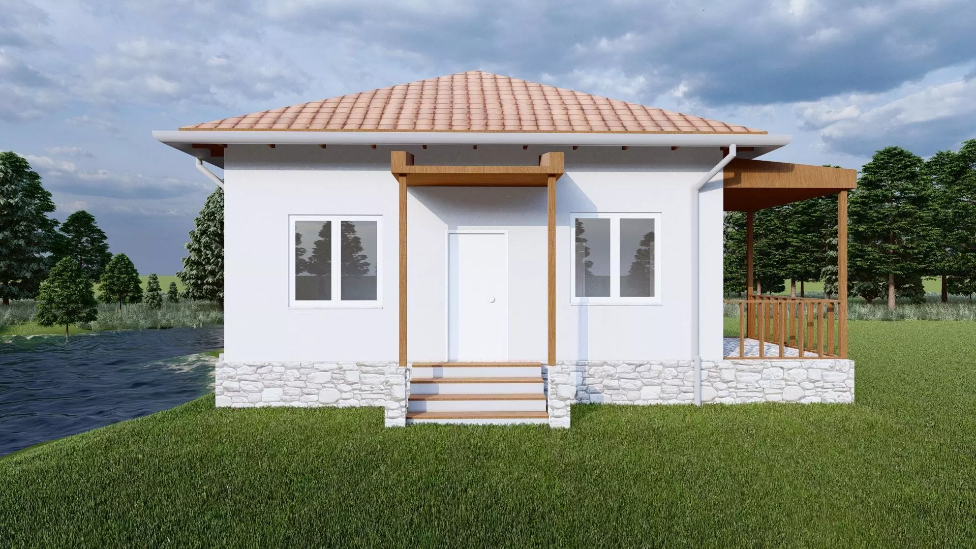 Village House with terrace Free 3D model