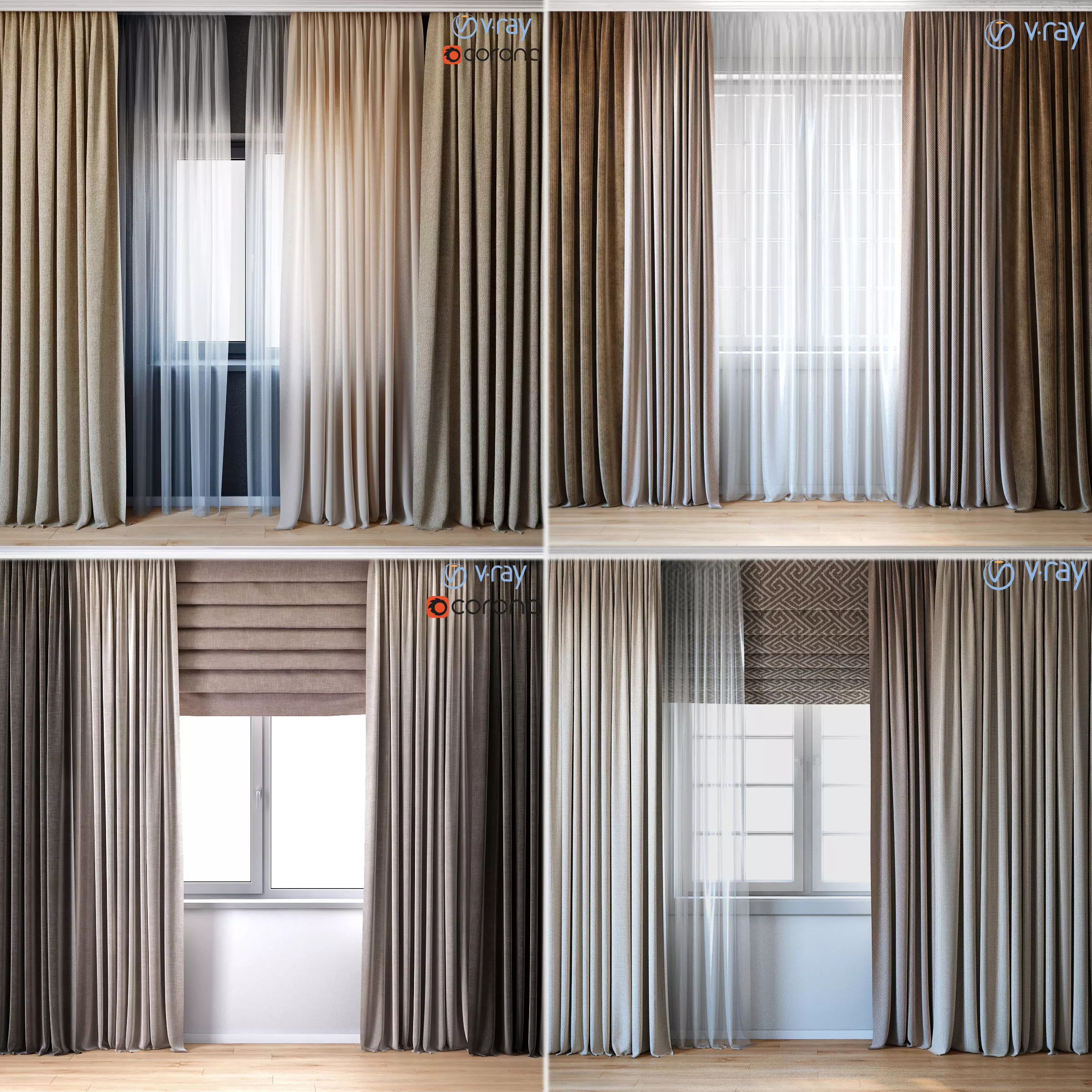 Curtains small pack 4 in 1  3D Model Collection_0
