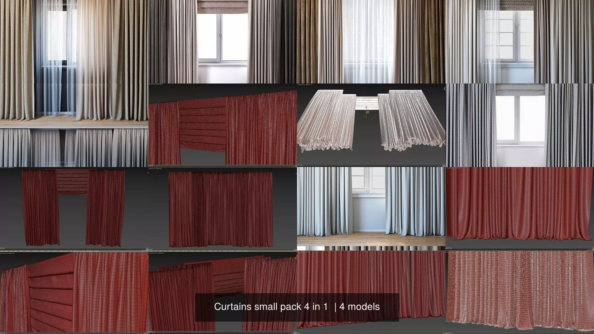 Curtains small pack 4 in 1  3D Model Collection_1