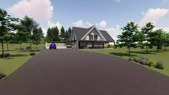 visualization of single family house Low-poly 3D model